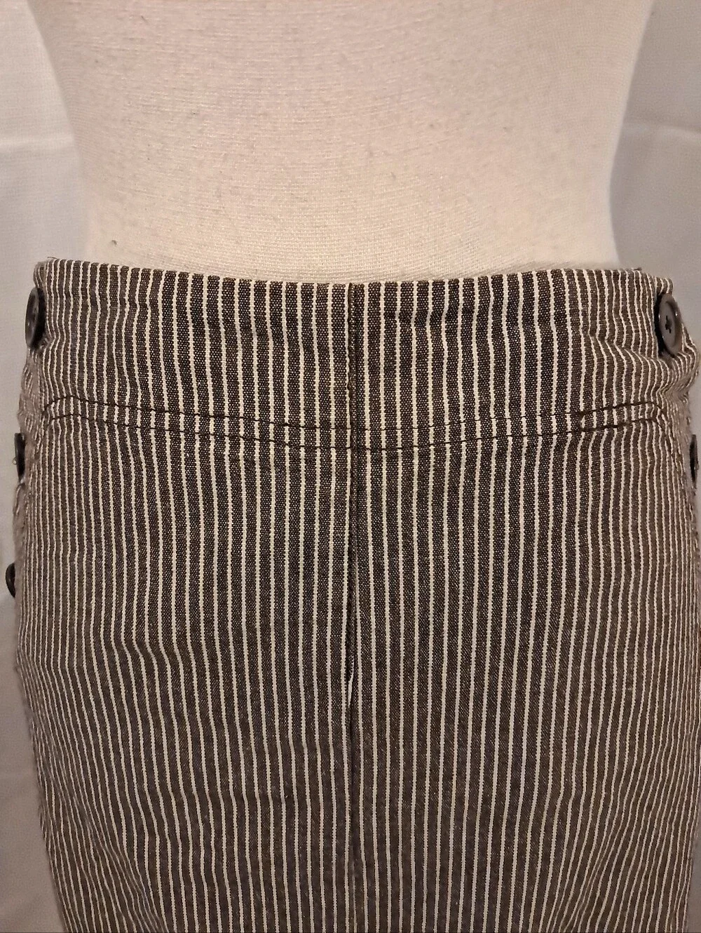 Dressbarn Brown Stripe Cotton Skirt Buttons Pockets Business Casual Preppy 12